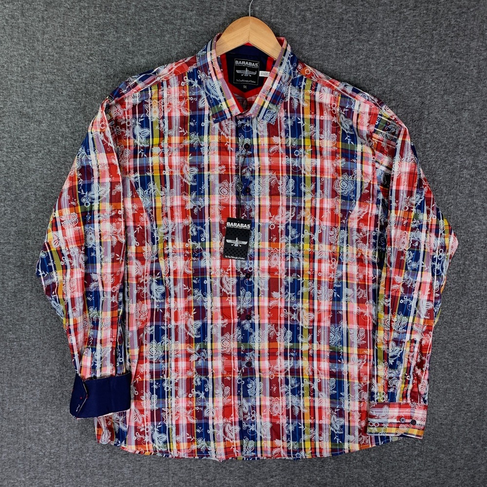 Barabas Shirt Men 5XL Floral Flip Cuff Red Party Loud Bold Fashion Modern NEW